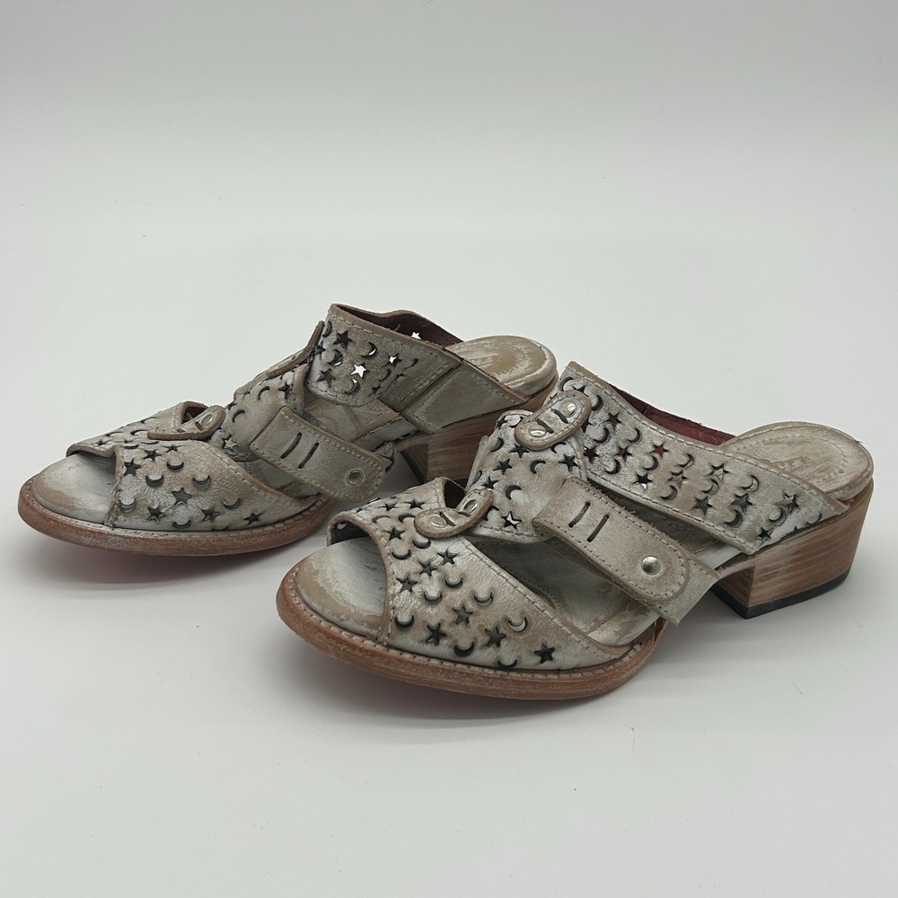Freebird by Steven Moonstar Taupe Leather Block Heel Cutout Slip On Mule Shoes 8 - Picture 3 of 8